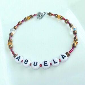 ABUELA Bracelet pink, amber colored,  copper colored beads and clear crystals